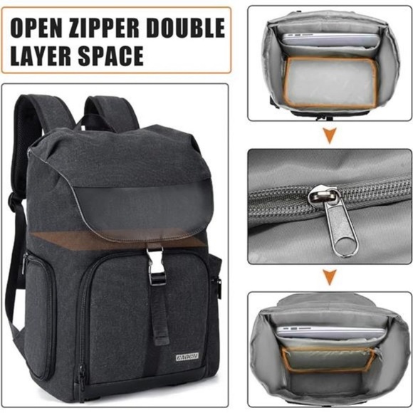 Camera Backpack Canvas Camera Bag for DSLR/SLR Mirrorless Camera with 15.6inches - Picture 6 of 8